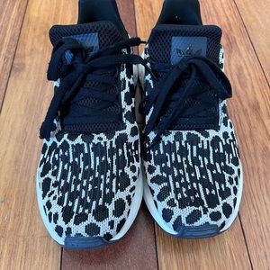 Like new, adidas white and black spotted sneaker